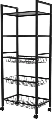 Image de Étagère de cuisine Chariot de cuisine à roulettes 5 étages pour la cuisine Noir