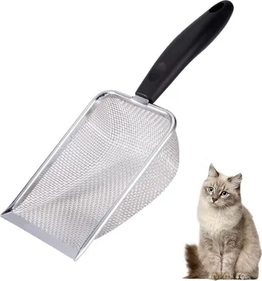 Produktbild von Katzenstreulöffel Edelstahlgitterschaufel langer Griff tiefe Schaufel Metall Katzenstreulöffel