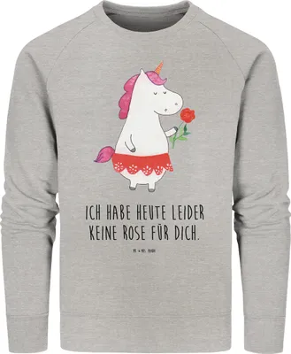 Produktbild von Mr. & Mrs. Panda Baumwoll Pullover Einhorn Dame Größe S - Heather Grey - Geschenk, Pulli, Sweater, Freundin, Rundhals, Frau, Bachelor, Unicorn, Bio-Pullover, Bachelorette