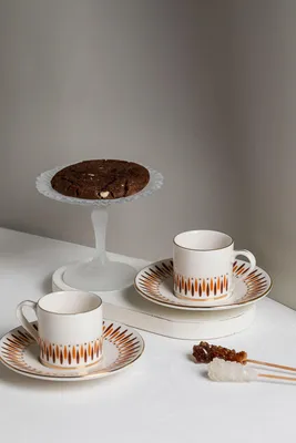 Produktbild von Hermia Concept, Kaffeetassen-Set (4 Teile) - 100% Porzellan, Weiß/Gold/Braun/Orange