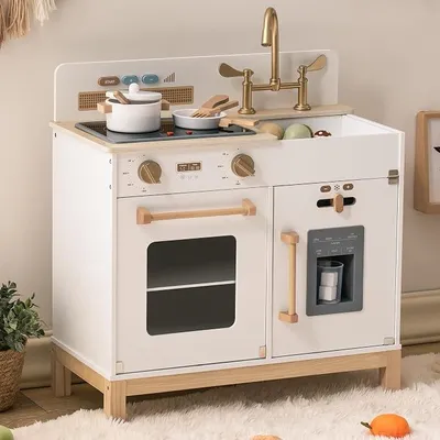 Imagen del producto de Cocina de juguete de madera para niños, con luces y sonido, a partir de 3 años, color blanco