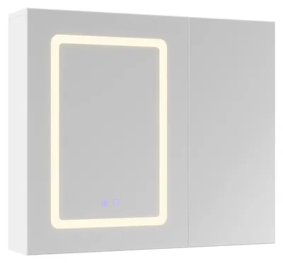 Produktbild von LED Badezimmerspiegel - Hängeschrank mit Spiegel - Antibeschlag-Funktion - 3 Lichtfarben - Verstellbare Ablage - Holzrahmen - Style A
