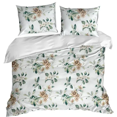 Image de EUROFIRANY | Ensemble de housse de couette - Linge de lit - 220 x 200 cm - blanc - vert - en coton - taie d'oreiller - à fleurs