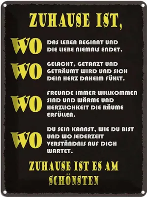 Produktbild von vianmo Blechschild 40x30 cm Zuhause ist wo Leben und Liebe Spruch Zitat