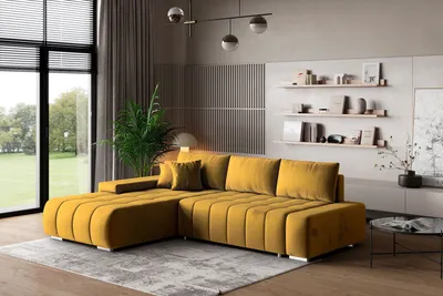 Zdjęcie produktu dla Masseno Narożnik ALESE L-S z funkcją spania i pojemnikiem na pościel Kształt L, Rozkładana sofa, Rogówka - Żółty, MONOLITH 48