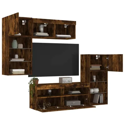Produktbild von 5-tlg. Wohnwand mit LED-Beleuchtung Räuchereiche Holzwerkstoff 3216729
