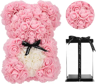 Produktbild von Kunstblume Rosenbär Rosen Teddybär Pink, Valentinstag Teddy Bär für Frauen Ewige Rose Teddy, Ewige Rose mit Herz für Sie, Frauen, Frau, JUNG, Geschenk