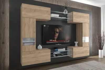 Immagine prodotto di Parete attrezzata Furnitech per il soggiorno | mobili per il soggiorno con LED RGB - 16 colori | parete attrezzata per il soggiorno moderna | parete attrezzata per il soggiorno con mensole e mobile TV (C29N-21S-M5-1A)