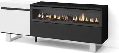 Produktbild von TV-Schrank, Lowboard, 150x35x57cm, Für TV-Geräte bis zu 65", Elektrokamin, Industriedesign, Weiß und Schwarz