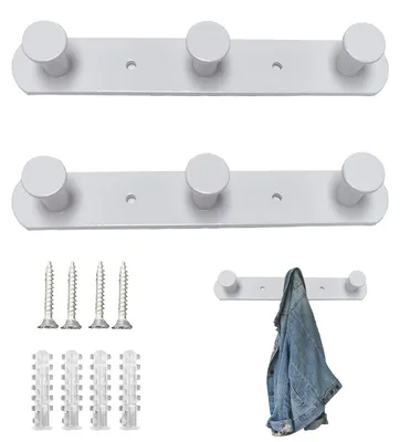 Wandhaken-Set 2er-Pack Weiß, 3 Haken, Aluminium