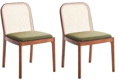 Produktbild von BELIANI Esszimmerstühle 2er Set Braun und Grün Gummibaumholz Rattan Wiener Geflecht Geflochtene Rückenlehne Modernes Design Boho Küchenstühle