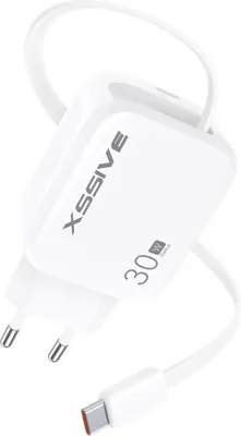 Image de Xssive Chargeur rapide PD 30W avec câble USB-C rétractable - Blanc