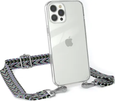 Produktbild von EAZY CASE Handykette - Verstellbarer Trageriemen kompatibel mit Apple iPhone 12 Pro Max, Handykordel mit transparenter Silikon-Hülle, Band in Lila
