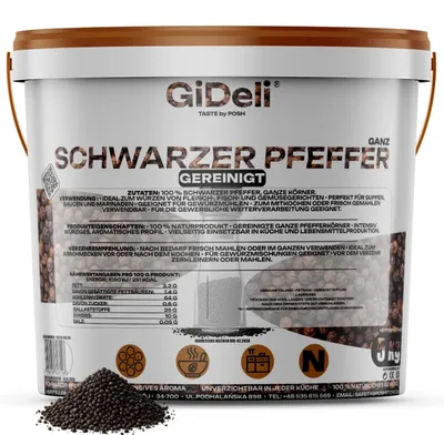 Obrázek produktu pro Černý pepř 5 kg, celé pepřové boby, koření, příloha, příprava jídla, přírodní produkt, GiDeli