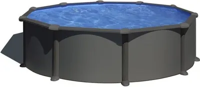 Image de Piscine Hors Sol Acier Ronde Anthracite GRE, Ø480 x H122 cm, Filtre à Sable, Échelle de Sécurité