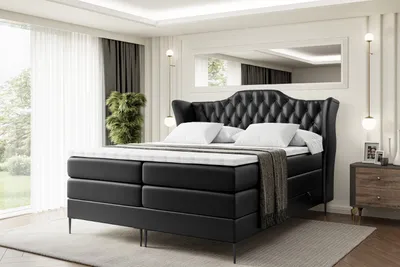 Produktbild von ALTDECOR Boxspringbett mit Schwarz Füßen, Matratze und Lattenrost, Topper, Polsterbett mit Bettkasten, Bett mit Stauraum H3- und H4- Matratze, Doppelbett -VILA-FC KING-140x200 - Schwarz Kunstleder