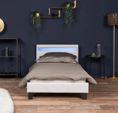 Produktbild von HOME DELUXE - LED Bett ASTRO - Weiß, 90 x 200 cm - Inkl. Lattenrost I Polsterbett Design Bett inkl. Beleuchtung