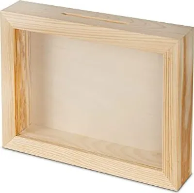 Produktbild von Spardose Holzspardose zum Basteln und Dekorieren Geldgeschenk Sparbüchse Holz-Rahmen mit Sichtfenster,Bilderrahmen zum Befüllen (Rechteck-waagerecht)