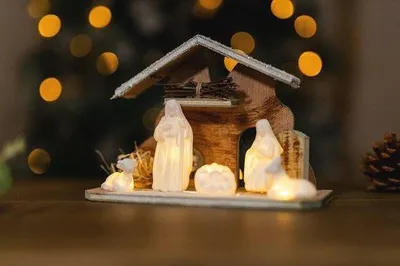 Productafbeelding van Kerststal, handgeschilderde decoratie - 38 x 22 cm