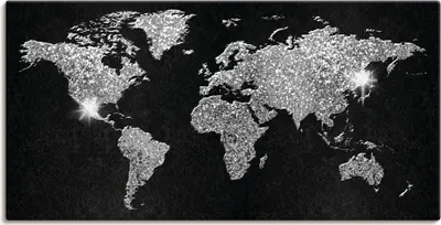 Produktbild von ARTland Leinwandbild Weltkarte silber Optik Größe: 40x20 cm
