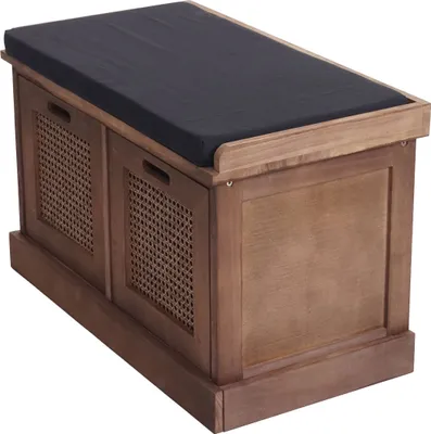Immagine prodotto di Panca HWC-J49, panca imbottita panca armadio, cuscini portaoggetti vano portaoggetti 47x75x40cm ~ marrone, rivestimento nero