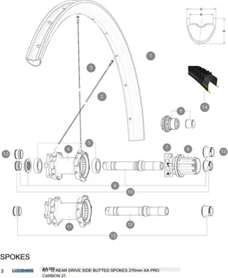 Produktbild von Mavic Xa Pro Carbon 27.5 2017-18 Hintere Rechte Speichen 12 Einheiten Schwarz 270 mm Schwarz 270 mm