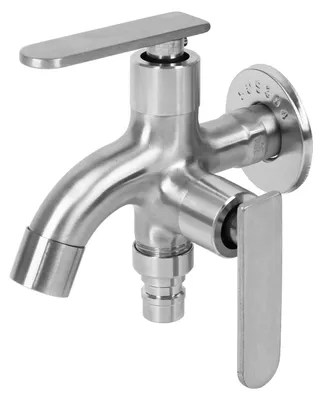 Doppelwasserhahn 1/2 Zoll, Edelstahl, 2 Ausläufe, Eckventil