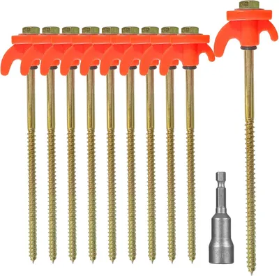 Produktbild von 10x Zeltheringe Schraubheringe, Heringe Stahl mit Gewinde, Heringe Erdnägel Stabil für Camping und Outdoor, Zelthaken für harten Boden,Wald, Wiesen, Gras, Robust & Stark ORANGE-10
