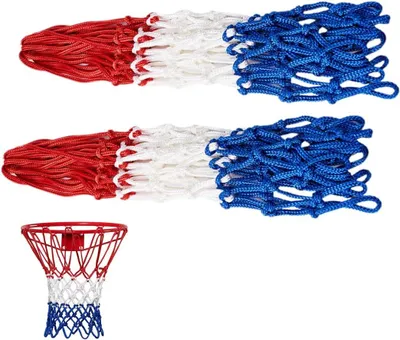 Imagen del producto de Red de baloncesto desmontable, juego de 2 unidades, con 12 aros, fabricada en poliéster resistente a la intemperie, apta para uso en exteriores e interiores