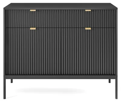 Produktbild von Möbae Lumina KSZ104 Kommode Schwarz 104 cm – Sideboard modern, 2 Schubladen, 2 Türen, Stauraum, schwarze Beine