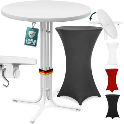 Produktbild von CASARIA® Stehtisch mit Husse 80 cm Klappbar Grau Rund Holz Metall Pulverbeschichtet Wetterfest Hoch Set Hochzeit Bistrotisch Bartisch Garten Tisch