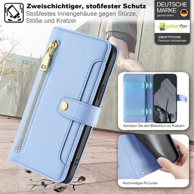 Produktbild von Handykette Google Hülle mit Band Handyhülle Kartenfächer Kunstleder Umhängetasche Pixel 8 Hellblau