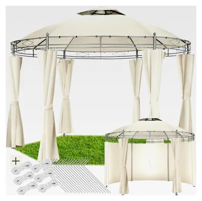 Produktbild von Runder Gartenpavillon Ø 3,5 m, wasserabweisend, inkl. Seitenteile und Befestigungsmaterial (Creme)