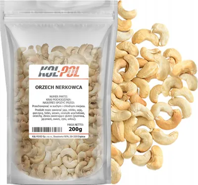 Zdjęcie produktu dla ORZECHY NERKOWCA 200g Całe nerkowce naturalne świeże wysoka jakość Kol-Pol