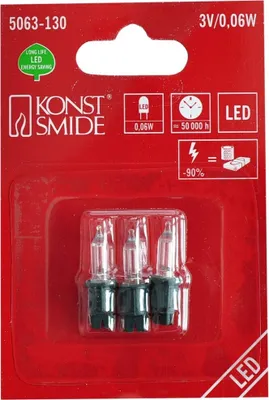 Produktbild von Konstsmide 5063-130 LED Ersatzbirne, 3er-Blister, warm weiß, 3V, 0.06W, grüne Steckfassung