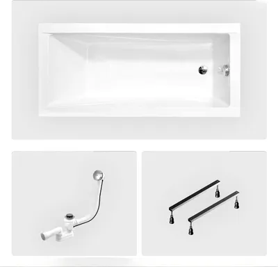 A collage showing a bathtub and its accessories.