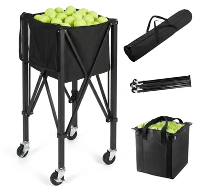 Immagine prodotto di Carrello portapalle da tennis Relaxdays, per 150 palline da tennis, con rotelle e borsa, pieghevole, L x P x A: 90 x 41 x 41 cm, cesto da tennis, nero