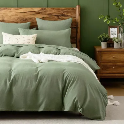 Productafbeelding van Bettlaken, 155x220 cm, katoen, saliegroen, 2-delig, inclusief kussensloop 80x80 cm,  gecertificeerd