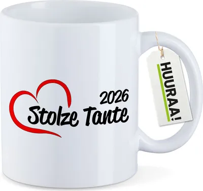 Produktbild von Huuraa Kaffeetasse Stolze Tante 2026 Herz 330ml Weiß Keramik Kaffeebecher Geschenkidee