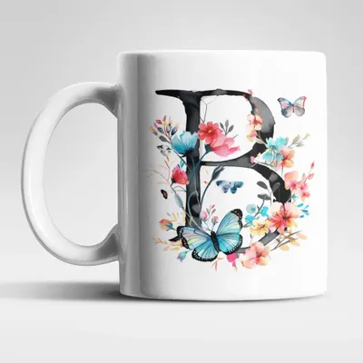 Produktbild von Name A bis Z Blumen Schmetterlinge Kaffeetasse Teetasse Tasse Geschenkidee – B