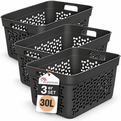 Produktbild von Plastard Wäschekorb 3er Set 30 Liter Grau aus Kunststoff mit Griffen