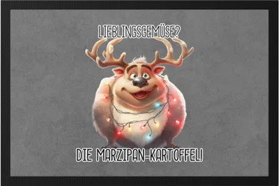 Produktbild von Lieblingsgemüse Marzipankartoffel Lustiges Rentier Fußmatte Lichterkette Adventsgeschenk
