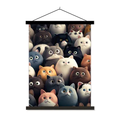 Produktbild von MuchoWow® Textilposter Katze - Tiere - Katze - Muster - Junge - Mädchen 90x120 cm mit schwarzem Rahmen - Dekoration