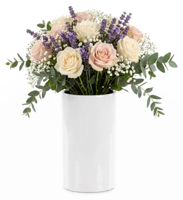 Productafbeelding van Witte, ronde keramische vaas, 28 cm hoog, glad en glanzend, met een diameter van 13 cm. Een elegante decoratieve vaas voor de woonkamer, slaapkamer, eetkamer en het kantoor, geschikt voor het decoreren met snijbloemen en andere decoratieve arrangementen
