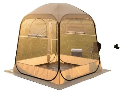 Image de Tente d'extérieur, dimensions 160x160x182 cm, pour 2 à 4 personnes, en PVC transparent et durable, design pop-up, avec tapis de sol et couverture supérieure inclus