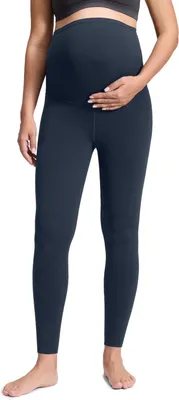 Produktbild von Bequeme Leggings für Schwangere, lang geschnitten mit sehr hohem Bund, in Marineblau, ideal für Yoga und zum Entspannen zu Hause