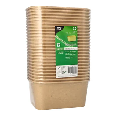 Produktbild von 3600 Verpackungsbecher, Pappe "pure", rechteckig, 1000 ml, 7,5 x 17,3 x 12,3 cm, braun, "100% Fair"