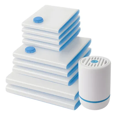 Immagine prodotto di Sacchetti sottovuoto 40-70 cm - Sacchetti per vestiti e biancheria da letto - Set di 9 con pompa elettrica - Resistenti e riutilizzabili