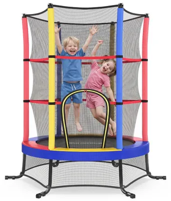 Obrázek produktu pro Dětská trampolína o průměru 174 cm se bezpečnostní sítí a ochranným obvodovým krytem | Vícebarevná | Rozměry: 174x174x189 cm