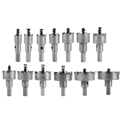 Produktbild von 13-teiliges Set aus 16, 18, 20 und 22 mm Hartmetall-Bohrer- und Lochsägen-Sets aus Edelstahl